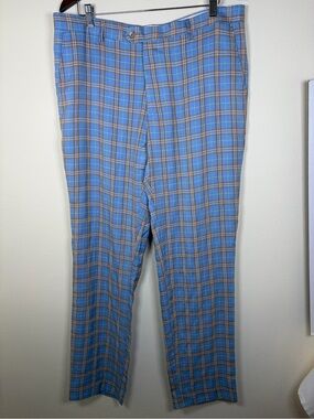 Kent & Park Italy Blue Plaid Dress Pants Men’s 38x33 Wool Touch